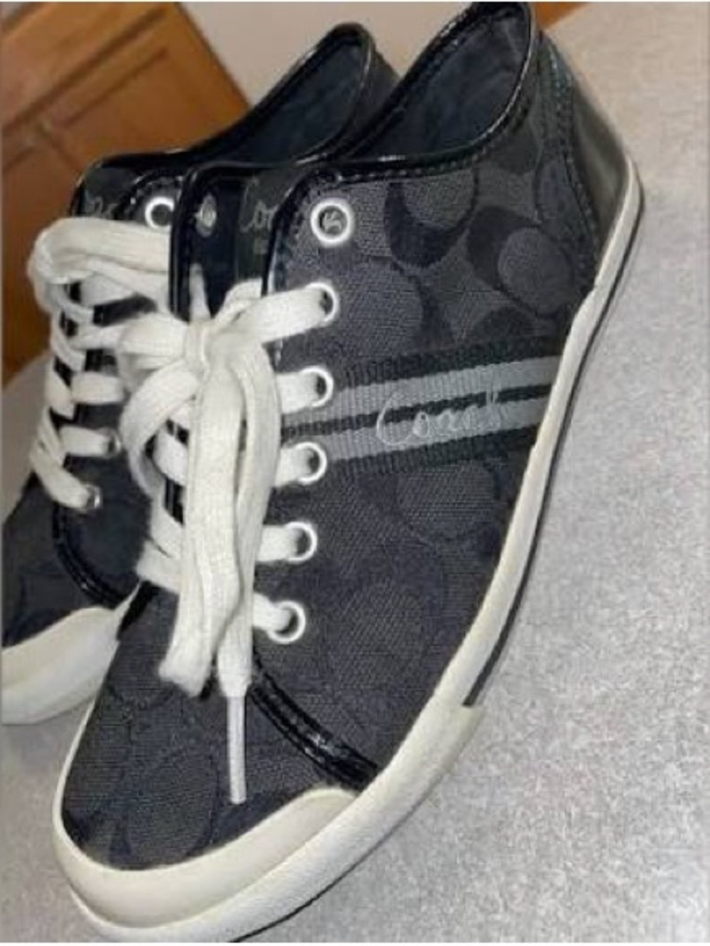 Coach Poppy Black and White monogram Canvas Lace-Up Sneakers